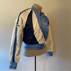 Vintage LAKERS Silk Bomber Jacket by Hardwood Classics Carl Banks. Quilt lining.